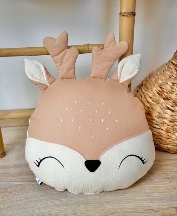 Handmade Deer Nursery Pillow, Woodland Animal Cushion, Baby Room Decor