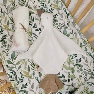 Baby comforter baby duck+baby swaddle, muslin baby comforter blanket, muslin animal lovey, baby shower gift, new baby gift
