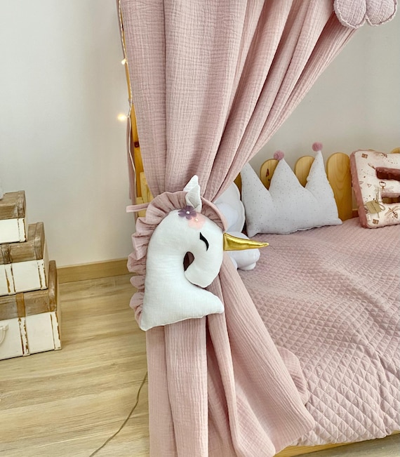 Buy Pink Cotton Muslin Bed Canopy With Unicorns, Boho Nursery