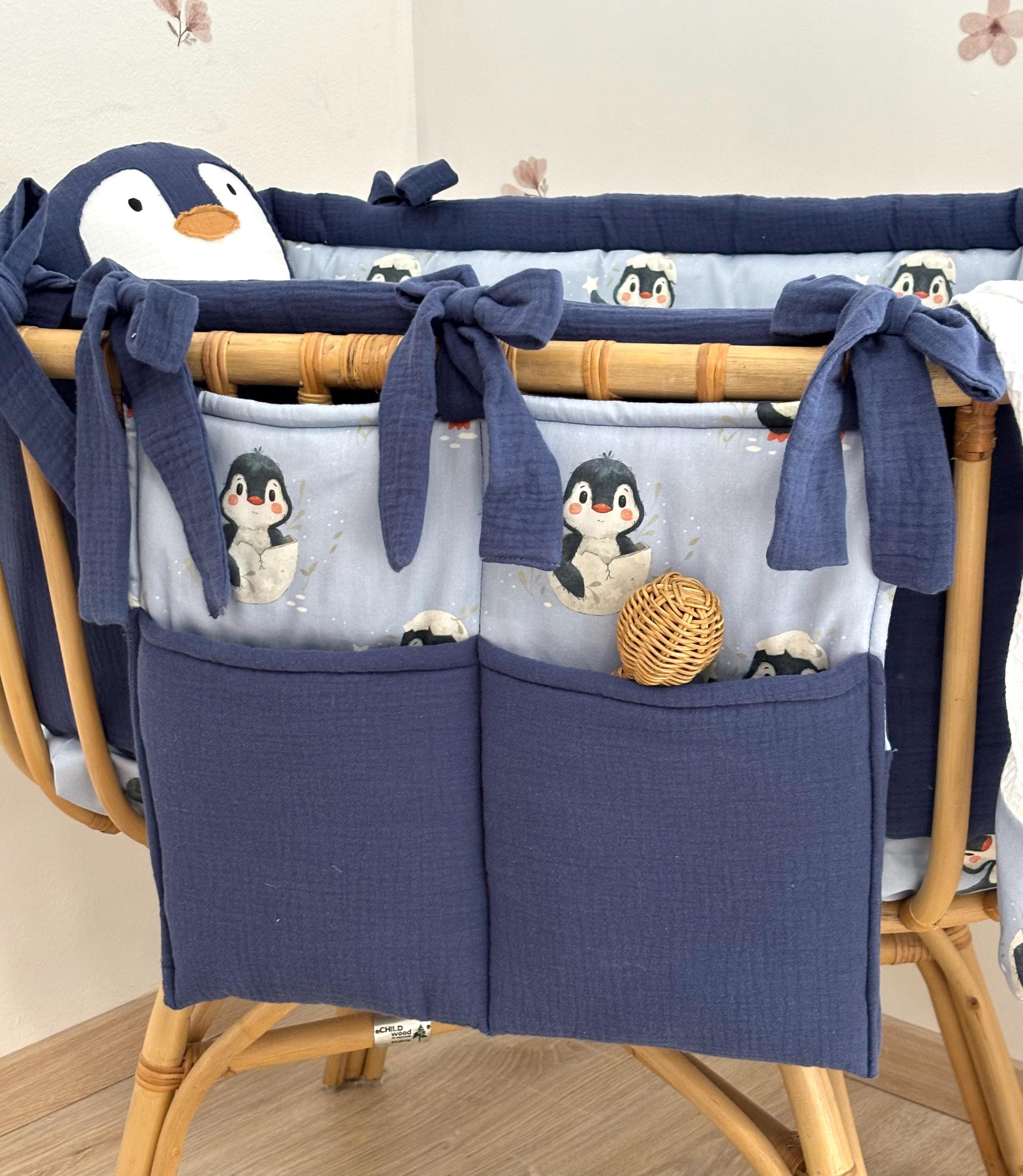 Crib organizer ,Bed organizer for toys, Kids candle pockets,Cotton muslin organizer bag, Baby room organizer, Pacifier and comforter storage