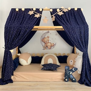 Boho style Montessori canopy , White muslin  Montessori curtains  , Bed canopy , Nursery room canopy , Kids room canopy , Tent canopy