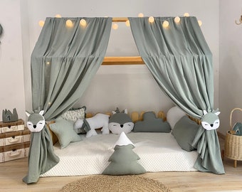 Muslin Bed Canopy: Kids Playroom Reading Nook with Deer Ties