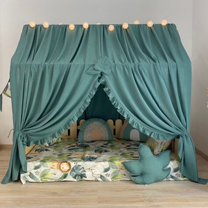 Green Montessori Bed Canopy ,muslin bed curtains ,Bed Canopy tent,Kids room Canopy for House bed ,House Bed Curtains,Personalized Bed Canopy