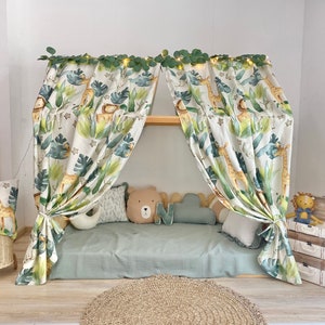Muslin Canopy | Toddler Bed Canopy | Playroom Decor | Reading Nook Canopy | Safari Animals Bed Canopy | Baby Bed Canopy | Kids Bed Tent