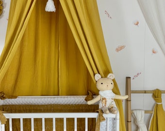 Mustard Muslin Crib Canopy: Boho Nursery Room Decor
