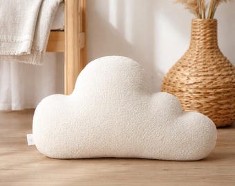 Handmade Boucle Cloud Pillow, Neutral Nursery Decor, Teddy Cushion (45 x 40 cm)