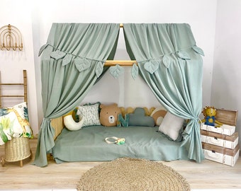 Muslin Canopy | Toddler Bed Canopy | Playroom Decor | Reading Nook Canopy | Safari Animals Bed Canopy | Baby Bed Canopy | Kids Bed Tent