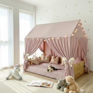Dusty pink Muslin Fairy Bed Canopy, Princess Reading Nook Tent, Nursery Decor