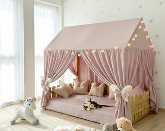 Dusty pink Muslin Fairy Bed Canopy, Princess Reading Nook Tent, Nursery Decor