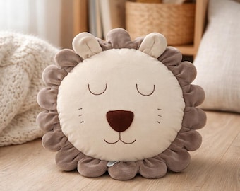 Handmade Lion Nursery Pillow, Safari Baby Room Decor, Neutral Cushion