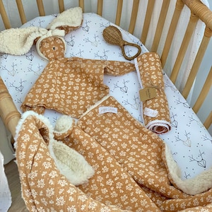 Baby comforter bunny, muslin baby comforter blanket, muslin animal lovey, baby shower gift, new baby gift, baby blanket and baby swaddle