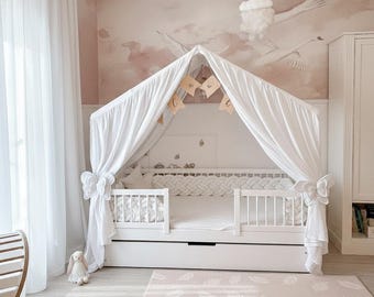 Muslin Bed Canopy: Pink Cotton Kids Reading Nook Tent