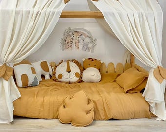 Kids Muslin Duvet Cover Set: Camel Cotton Toddler Bedding (135x200/50x80cm)