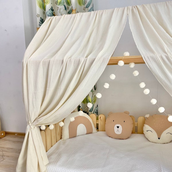 Dekoratives Regenbogenkissen für Kinder, Kinderzimmer-Dekorationskissen Bär, Kinderzimmer mit Schmetterlingsmotiv, handgefertigt aus Baumwoll-Musselin-Doppelgaze