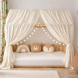 Dosel de cama de muselina de algodón con forma de casita, cortina de cama Montessori para suelo, decoración de habitación infantil.