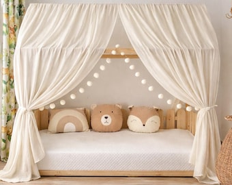 Dosel de cama de muselina de algodón con forma de casita, cortina de cama Montessori para suelo, decoración de habitación infantil.