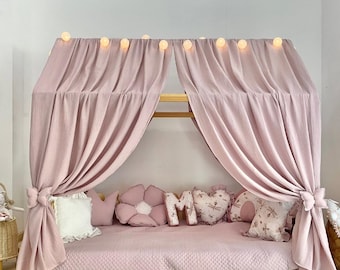 Cotton Muslin Kids Bed Canopy, Montessori Boho Nursery Tent, Reading Nook Decor