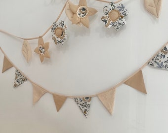 Boho katoenen mousseline slinger, Kids slinger vlag, kinderkamer slinger bloemen, wand decor, kinderkamer Bunting, Scandi kinderkamer decor, Fag banner