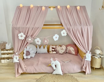 Muslin Bed Canopy, Boho Nursery Decor, Reading Nook, Play Corner, Toddler Bed Hideaway