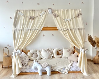 Cotton Muslin Bed Canopy: Kids Reading Nook, Playroom Decor