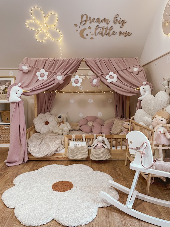 Buy Pink Cotton Muslin Bed Canopy With Unicorns, Boho Nursery