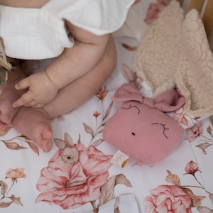 Baby comforter baby bunny, muslin baby comforter blanket, muslin animal lovey, baby shower gift, new baby gift, Pink comforter
