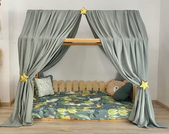 Mousseline luifel | Peuterbedhemel | Speelkamerdecoratie | Leeshoekje luifel | Mint bedhemel | Babybedhemel | Kinderbedtent