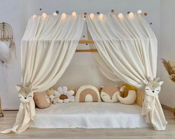 Muslin Canopy | Toddler Bed Canopy | Playroom Decor | Reading Nook Canopy | Deer Bed Canopy | Baby Bed Canopy | Kids Bed Tent