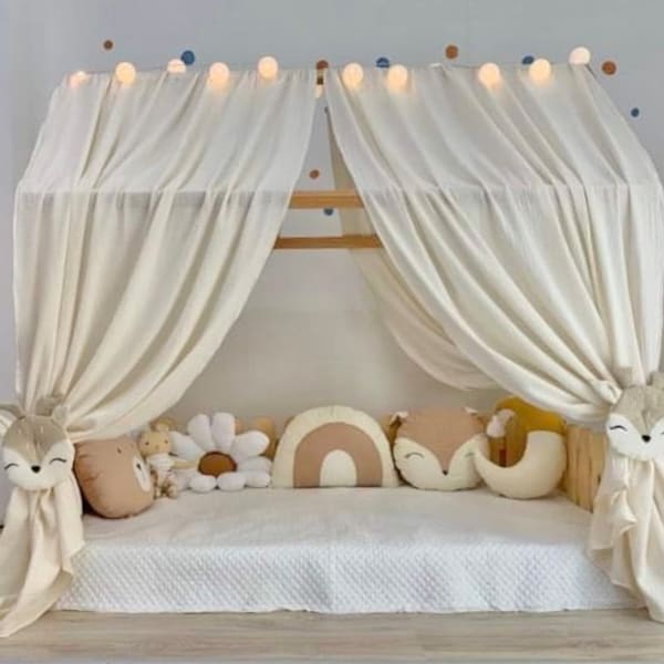 Baldacchino in mussola / Baldacchino per letto per bambini / Arredamento sala giochi / Baldacchino per angolo lettura / Baldacchino per letto cervo / Baldacchino per letto per bambini / Tenda da letto per bambini