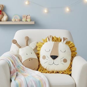 Lion Pillow Kids Room – Safari Nursery Cushion, Handmade Cotton Animal Pillow, Neutral Jungle Decor