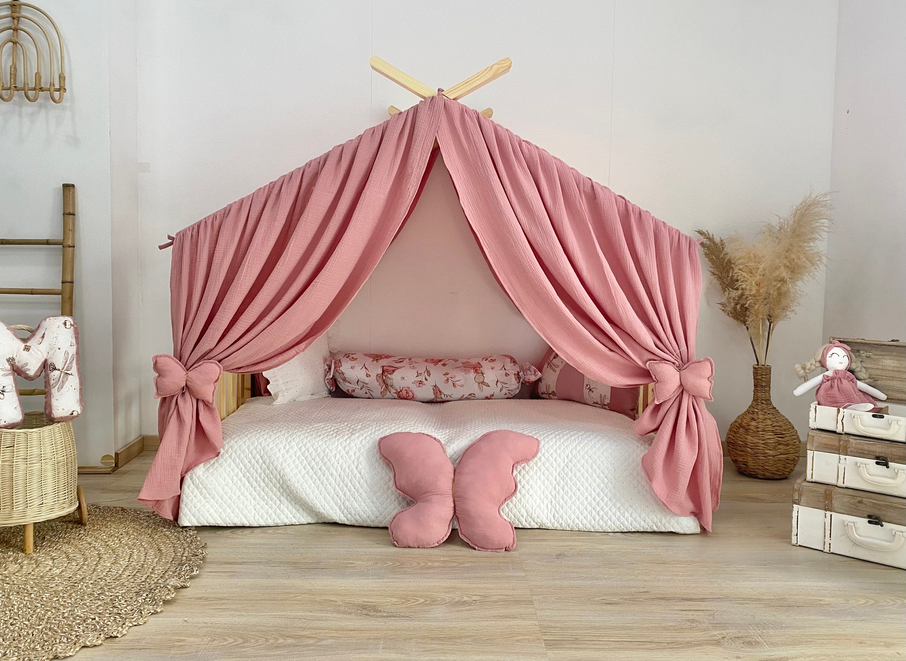 Élégant lit pour enfants à baldaquin - Filet en mousseline de dentelle avec  Pom Pom, Princess Girls Fairy Dream Tent