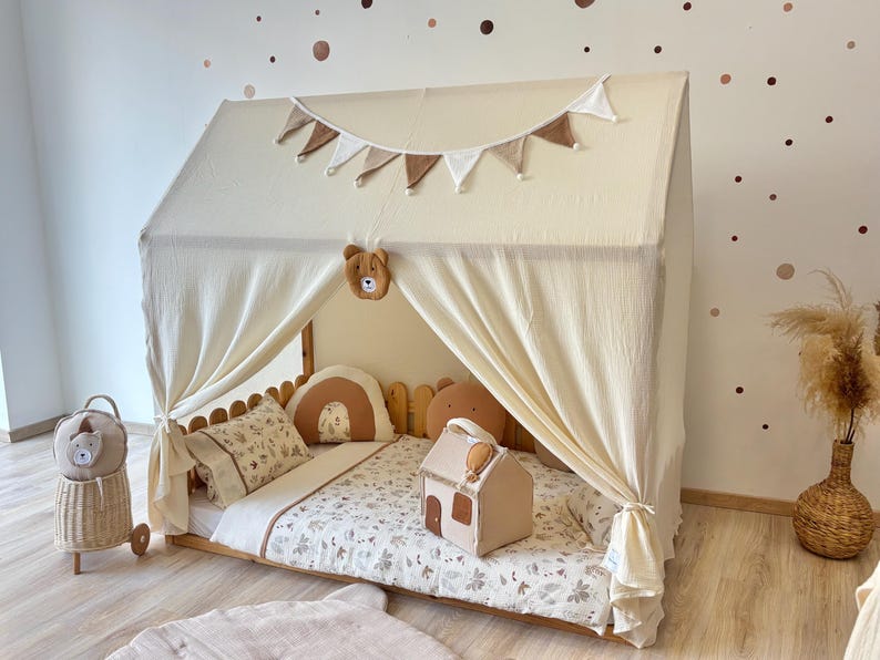Soft cotton canopy creating reading nook play corner