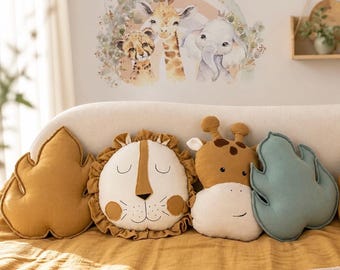 Safari Animal Pillow Set, Lion & Giraffe, Kids Nursery Decor