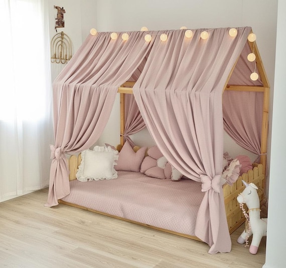 Juego de decoración para cama de casa, dosel, cama de muselina, 2 doseles de cama y 1 banderín, para niños y niñas, decoración para habitación de los niños, dosel, decoración infantil, 67