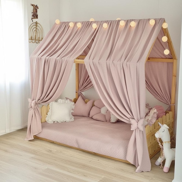 Mousseline bedhemel | Roze leeshoektent voor kinderen