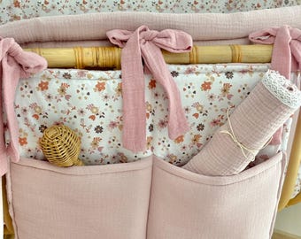Crib organizer ,Bed organizer for toys, Kids candle pockets,Cotton muslin organizer bag, Baby room organizer, Pacifier and comforter storage