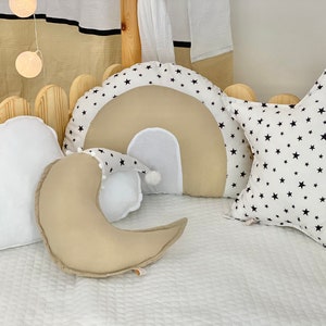 Kids Decorative Pillow Rainbow, Kids Room Decor Cushion Moon, Star Themed Children's Room, Handmade Neutral Pillows