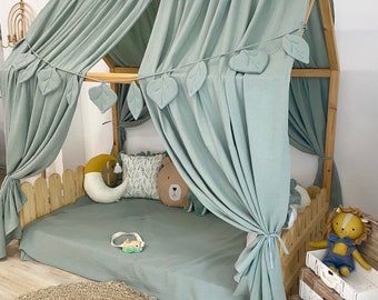 Muslin Canopy | Toddler Bed Canopy | Playroom Decor | Reading Nook Canopy | Safari Animals Bed Canopy | Baby Bed Canopy | Kids Bed Tent