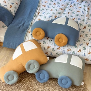 子供用装飾車用枕、フリル付き子供部屋装飾クッション、車をテーマにした子供部屋、手作りハウス枕