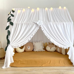 White Montessori Bed Canopy ,muslin bed curtains ,Bed Canopy tent,Kids room Canopy for House bed ,House Bed Curtains,Personalized Bed Canopy