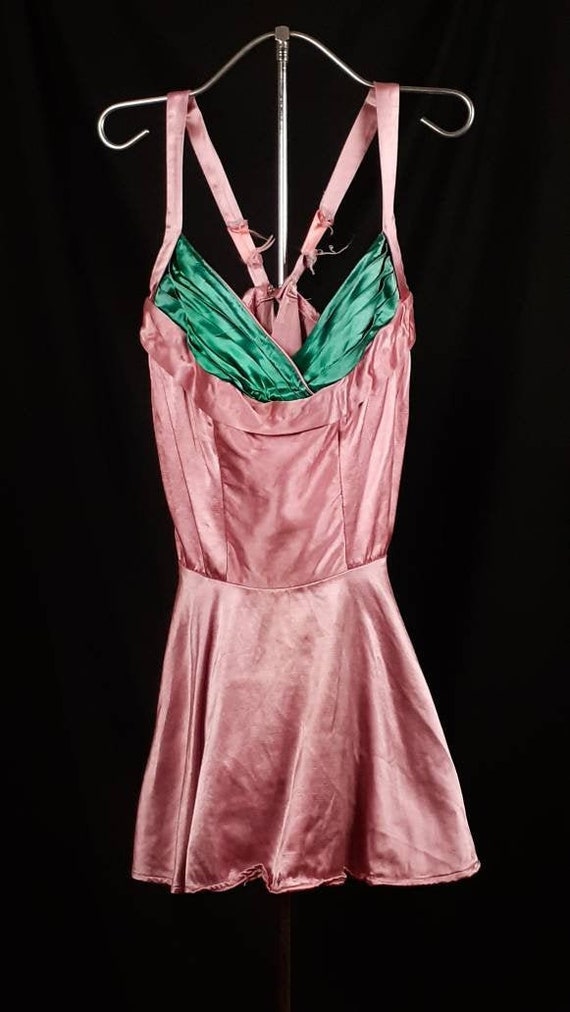1950s Pink and Green Satin Theatrical Burlesque Va