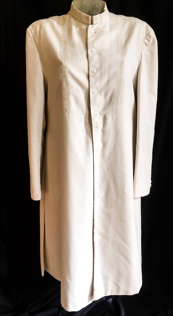 1960s Unisex Beige White Nehru Coat M