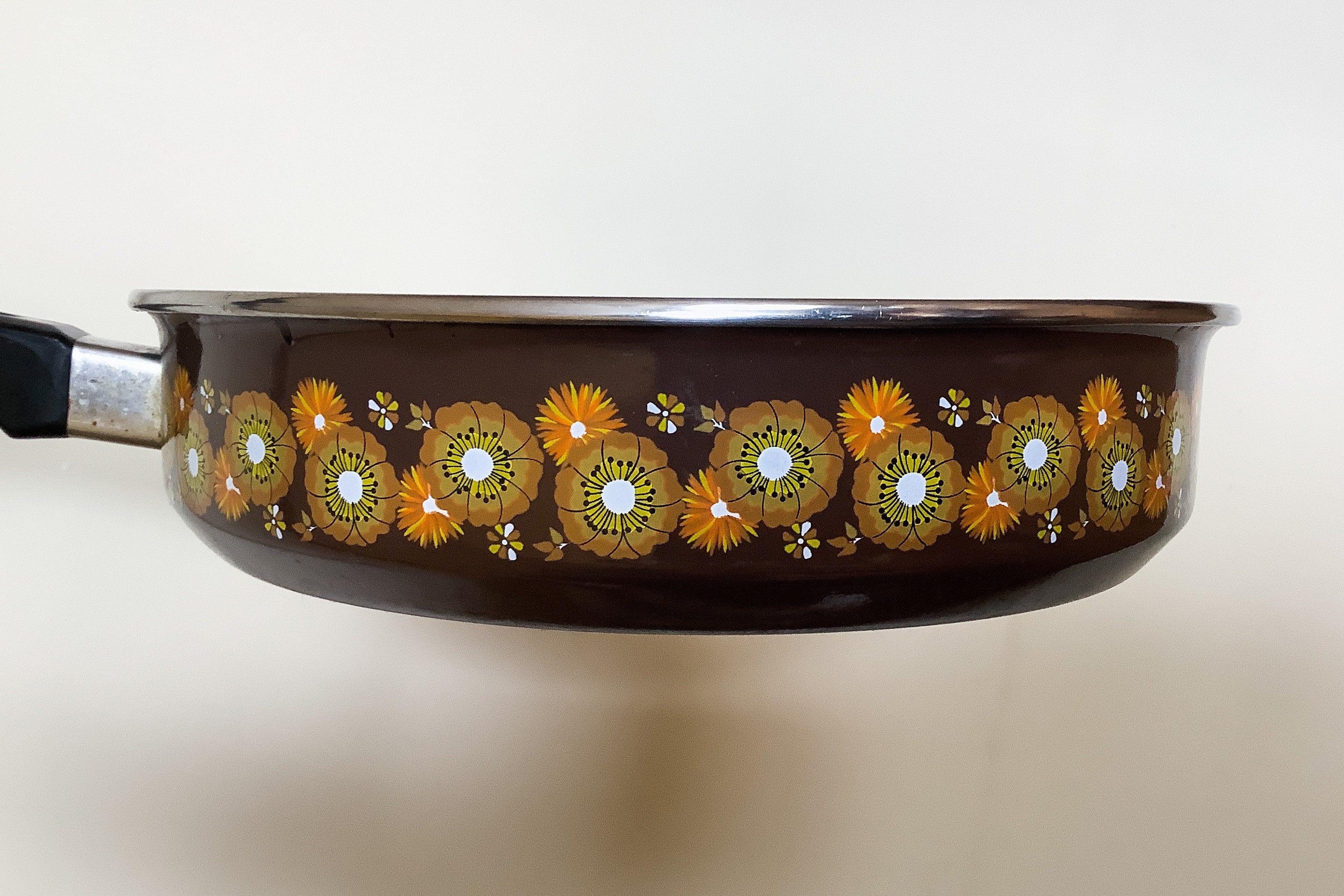 1970s Mod Flower Enamel Skillet Frying Pan Etsy
