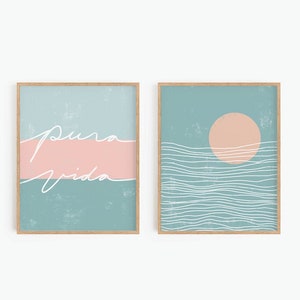 Ensemble de 2 tirages, Pura Vida, Printable Wall Art, Paysage abstrait, Boho Beach Print, Typographie Art, Ocean Waves, Téléchargement instantané