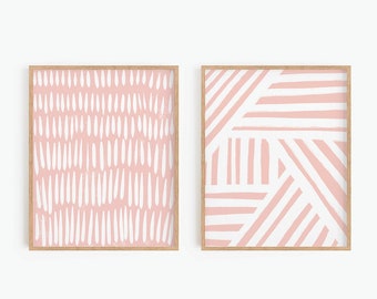 Abstrakte Kunstdrucke, Blush Pink Druckbare Wandkunst, 2er Set Drucke, Boho Dekor, Streifen Druck, Digitaldruck, Sofort Download Kunst