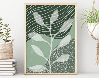 Sage Green Decor, Botanical Printable Wall Art, Boho Home Decor, Leaves Digital Print, Abstract Art Print, Instant Download