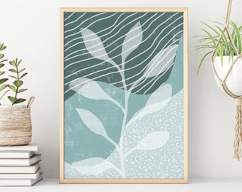 Botanical Printable Wall Art, Boho Home Decor, Leaves Digital Print, Abstract Art Print, Aesthetic Wall Art, Instant Download