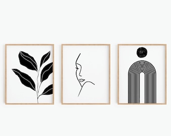 Gallery Wall Set Of 3 Prints, Boho Wall Decor, Printable Wall Art, Mid Century Modern, Abstract Art Print, Digital Print, Instant Download