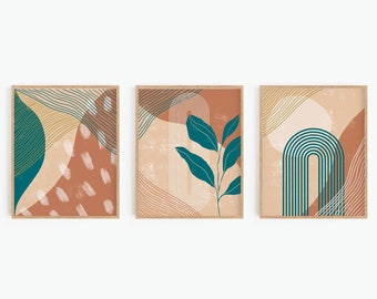 Galerie Wand 3er Set Drucke, Mid Century Modern, minimalistischer Druck, Boho Wanddekor, druckbare Wandkunst, Digitaldruck, Sofort Download