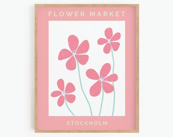 Danish Pastel Decor, Retro Art Print, Flower Market Travel Poster, Printable Wall Art, Instant Download, Digital Print